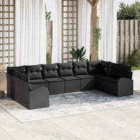 vidaXL Conjunto de Sofás com almofada 10 pcs Preto Polirattan