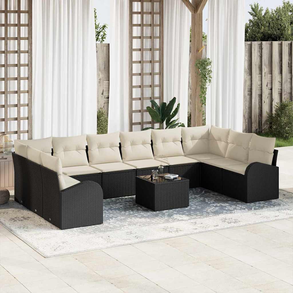 vidaXL Conjunto de Sofás com almofada 10 pcs Preto Polirattan