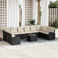 vidaXL Conjunto de Sofás com almofada 10 pcs Preto Polirattan