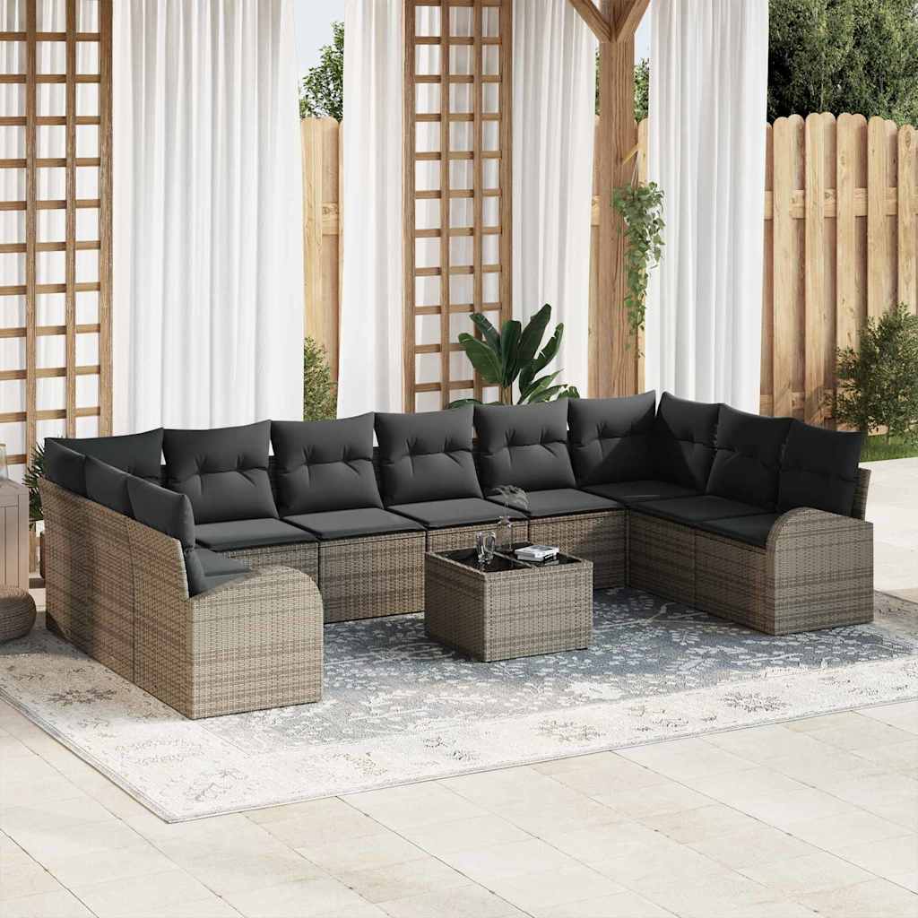 vidaXL Conjunto de Sofás com almofada 10 pcs Preto Polirattan