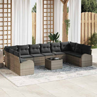 vidaXL Conjunto de Sofás com almofada 10 pcs Preto Polirattan