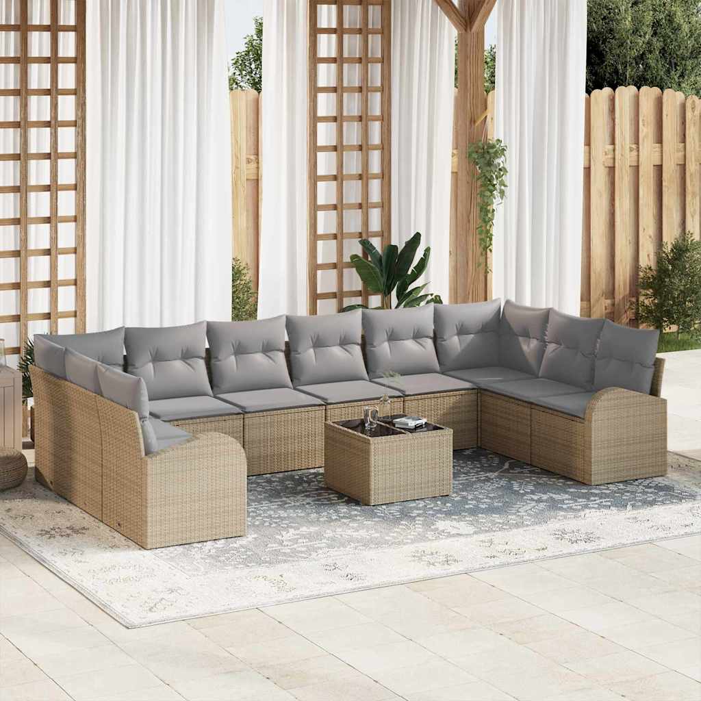 vidaXL Conjunto de Sofás com almofada 10 pcs Preto Polirattan