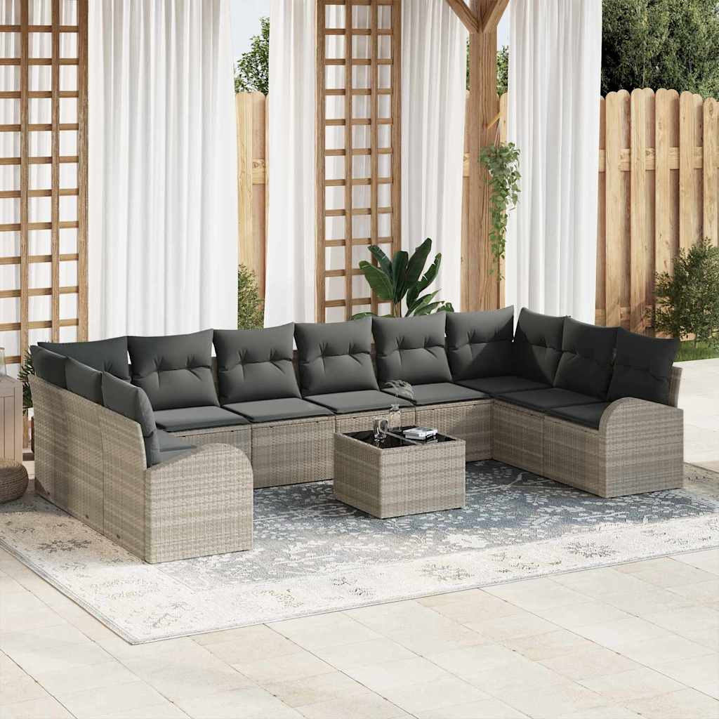 vidaXL Conjunto de Sofás com almofada 10 pcs Preto Polirattan