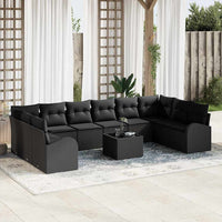 vidaXL Conjunto de Sofás com almofada 10 pcs Preto Polirattan