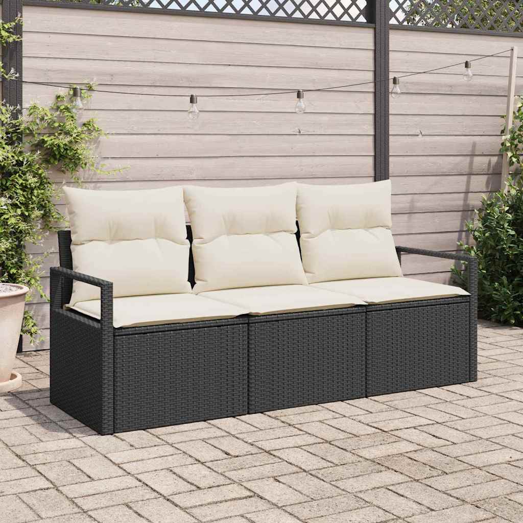 vidaXL Conjunto de Sofás 3 pcs Preto vime PE