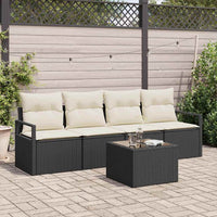 vidaXL Conjunto de Sofás 5 pcs Preto e Creme vime PE