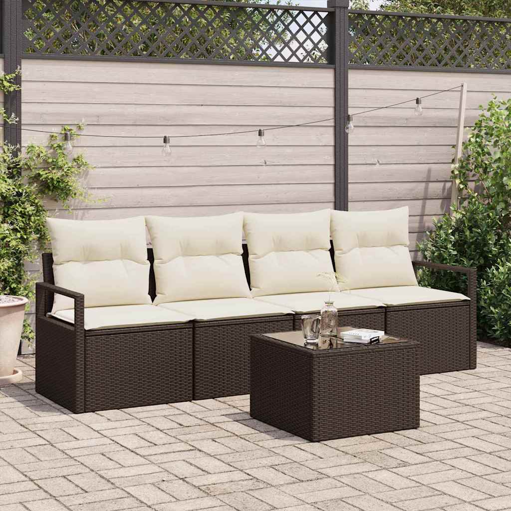 vidaXL Conjunto de Sofás 5 pcs Preto e Creme vime PE