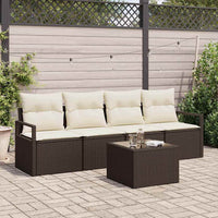 vidaXL Conjunto de Sofás 5 pcs Preto e Creme vime PE