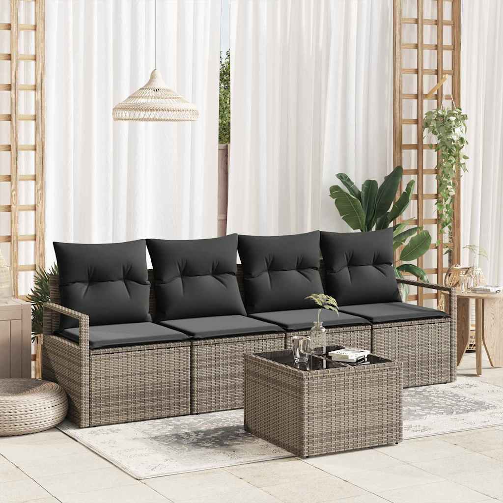 vidaXL Conjunto de Sofás 5 pcs Preto e Creme vime PE