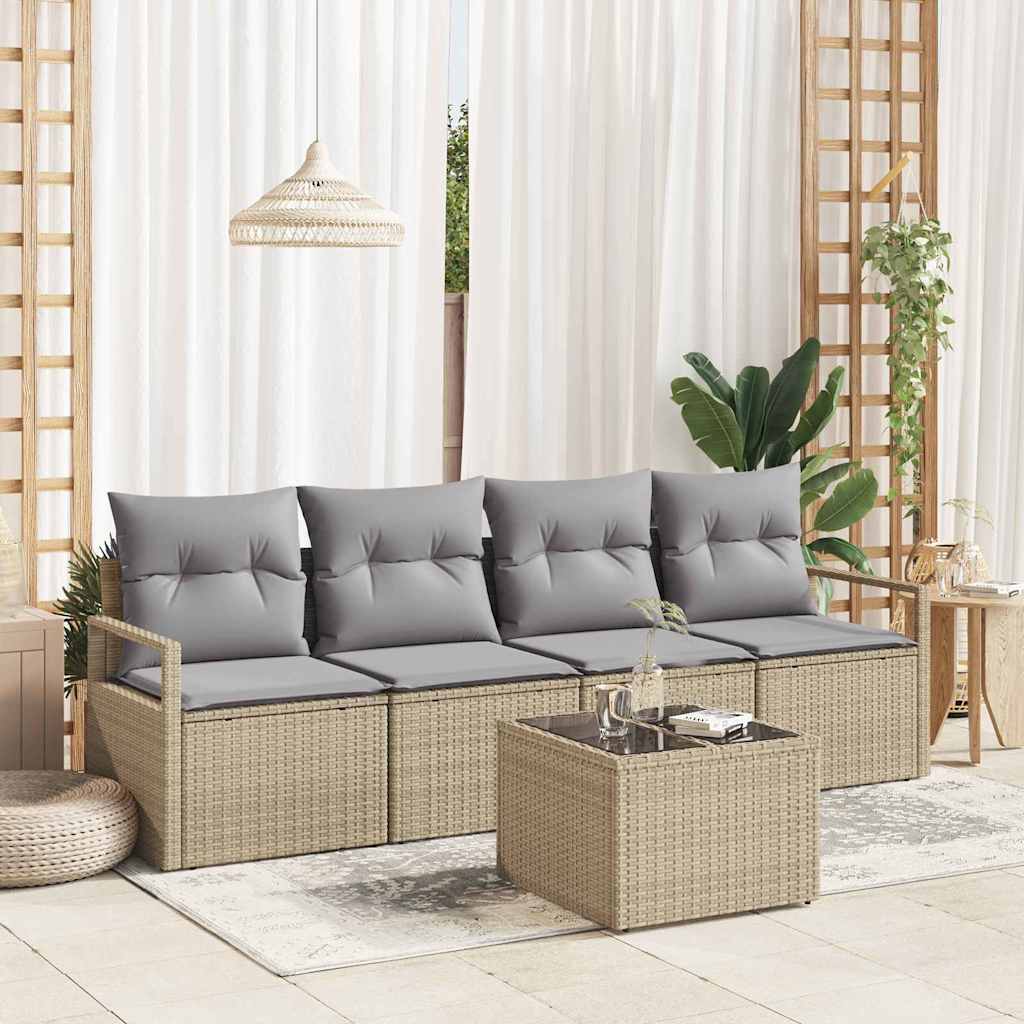 vidaXL Conjunto de Sofás 5 pcs Preto e Creme vime PE