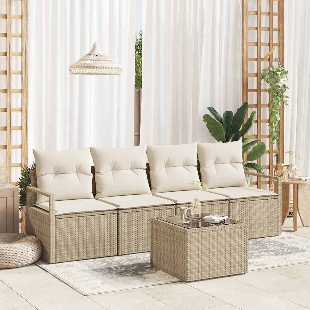 vidaXL Conjunto de Sofás 5 pcs Preto e Creme vime PE