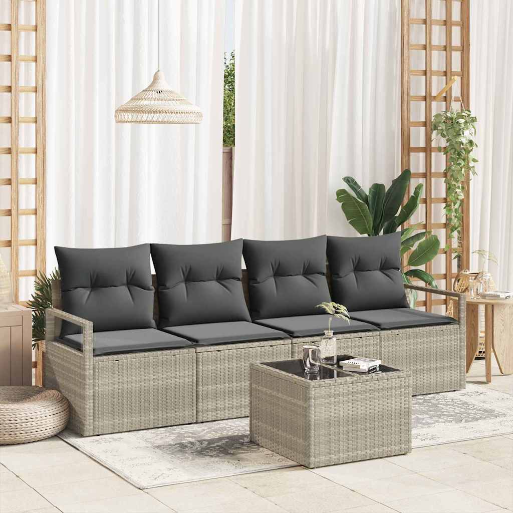 vidaXL Conjunto de Sofás 5 pcs Preto e Creme vime PE