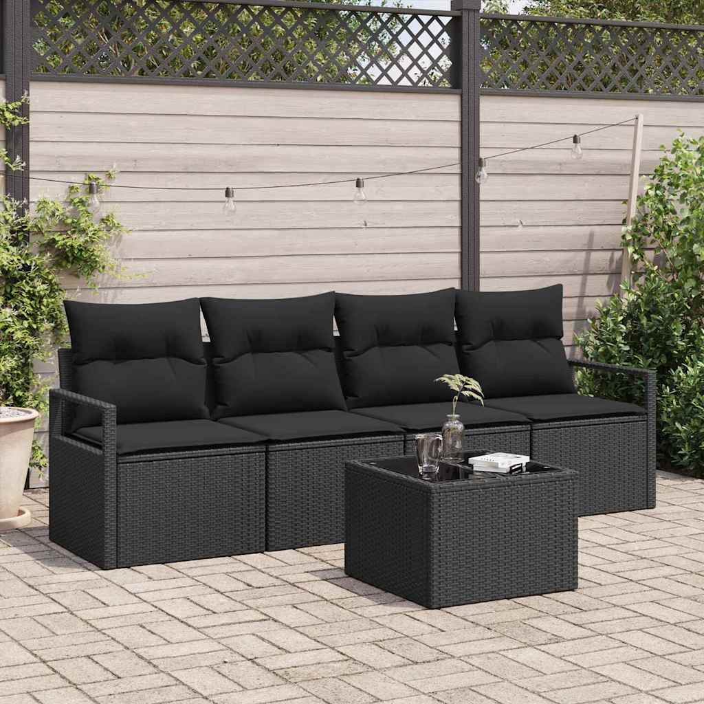 vidaXL Conjunto de Sofás 5 pcs Preto e Creme vime PE