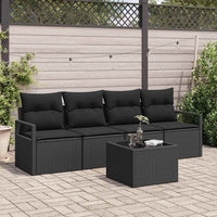 vidaXL Conjunto de Sofás 5 pcs Preto e Creme vime PE