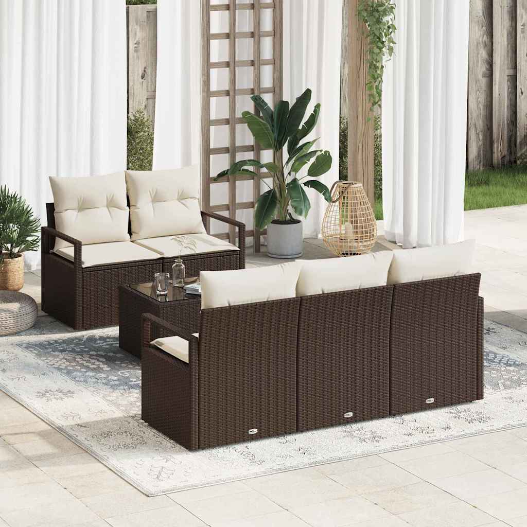 vidaXL Conjunto de Sofás com almofada 6 pcs Preto e Creme vime PE
