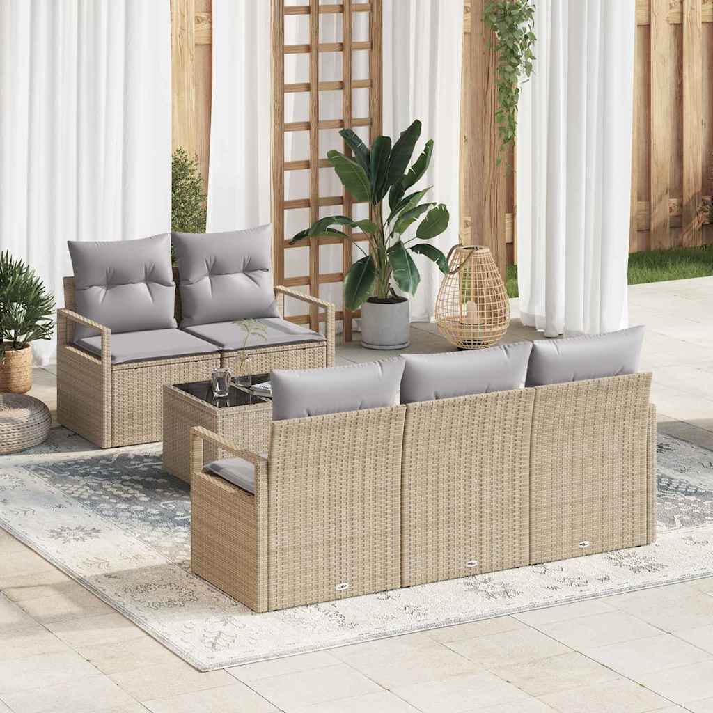 vidaXL Conjunto de Sofás com almofada 6 pcs Preto e Creme vime PE
