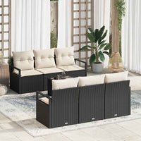vidaXL Conjunto de Sofás 7 pcs Preto e Creme vime PE
