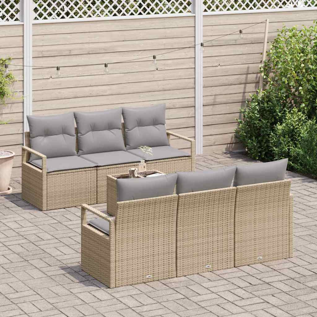vidaXL Conjunto de Sofás 7 pcs Preto e Creme vime PE