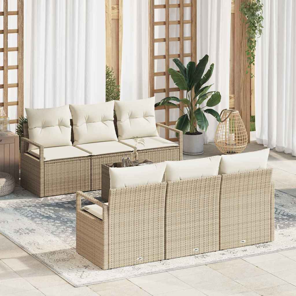 vidaXL Conjunto de Sofás 7 pcs Preto e Creme vime PE