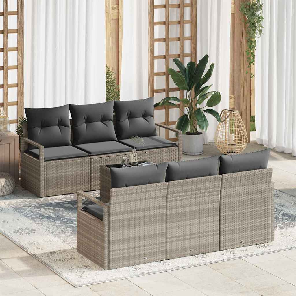 vidaXL Conjunto de Sofás 7 pcs Preto e Creme vime PE