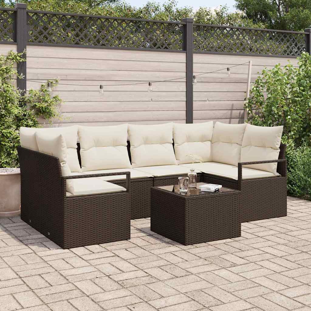 vidaXL Conjunto de Sofás 7 pcs Preto e Creme vime PE
