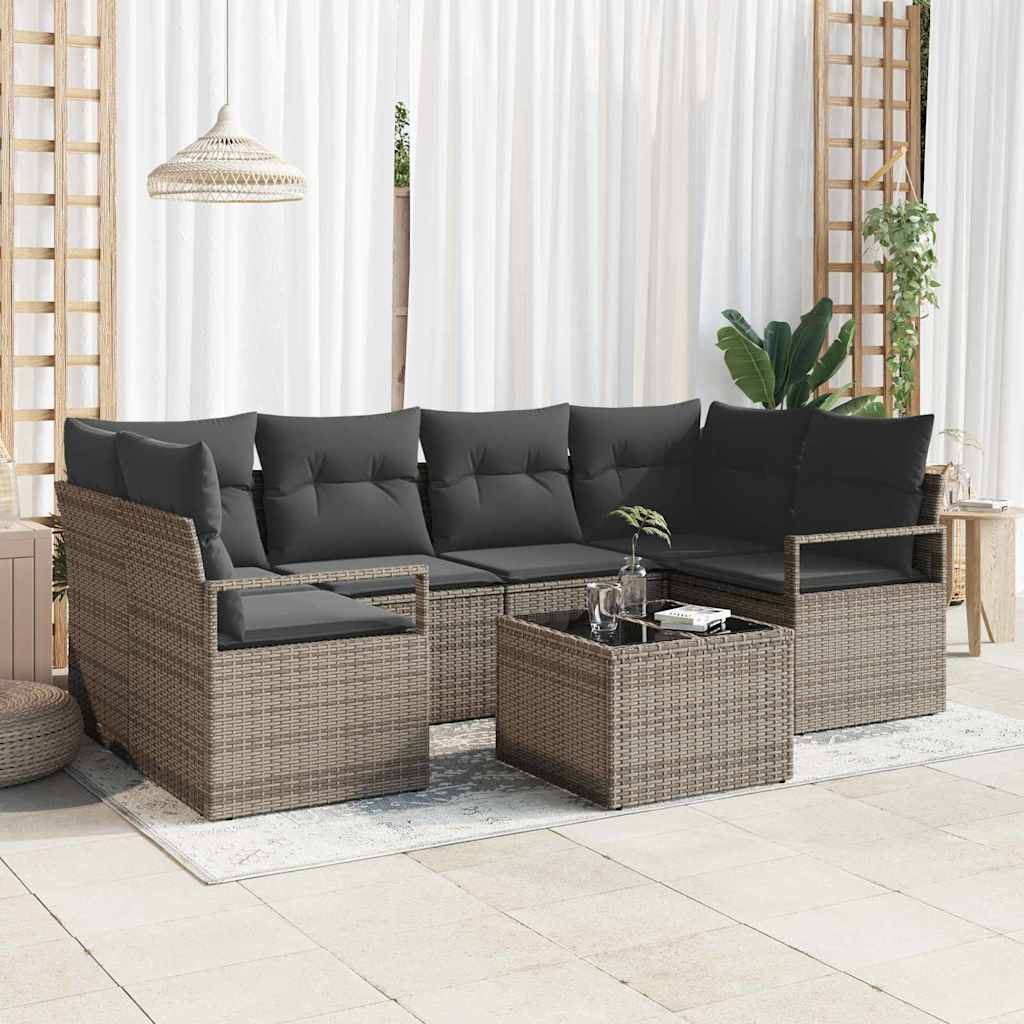 vidaXL Conjunto de Sofás 7 pcs Preto e Creme vime PE