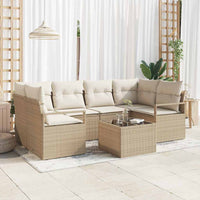vidaXL Conjunto de Sofás 7 pcs Preto e Creme vime PE