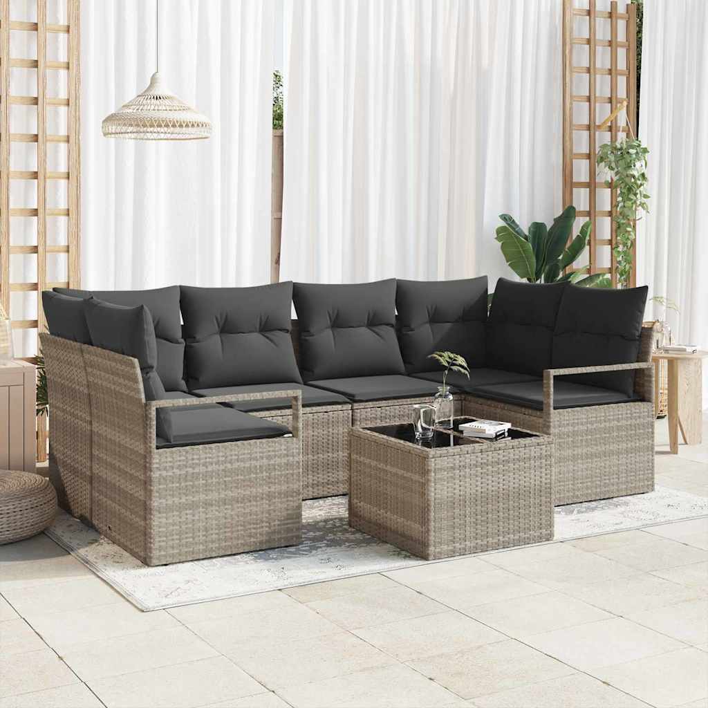 vidaXL Conjunto de Sofás 7 pcs Preto e Creme vime PE