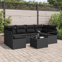 vidaXL Conjunto de Sofás 7 pcs Preto e Creme vime PE