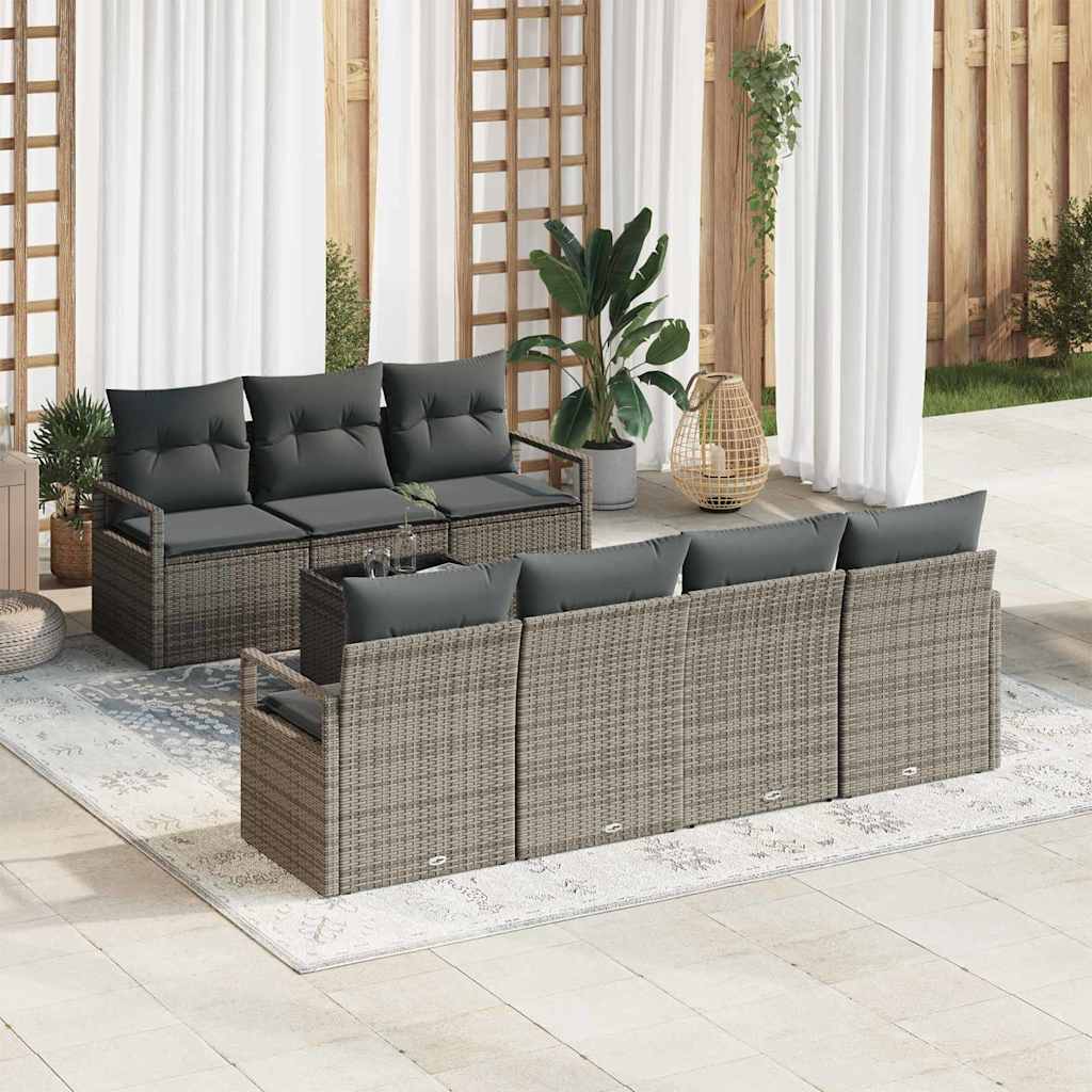 vidaXL Conjunto de Sofás 8 pcs Preto e Creme vime PE