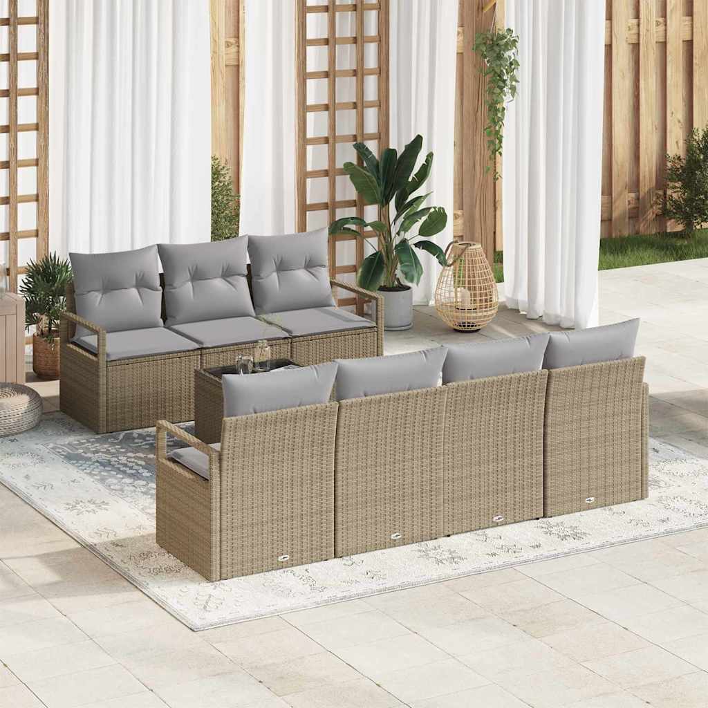 vidaXL Conjunto de Sofás 8 pcs Preto e Creme vime PE