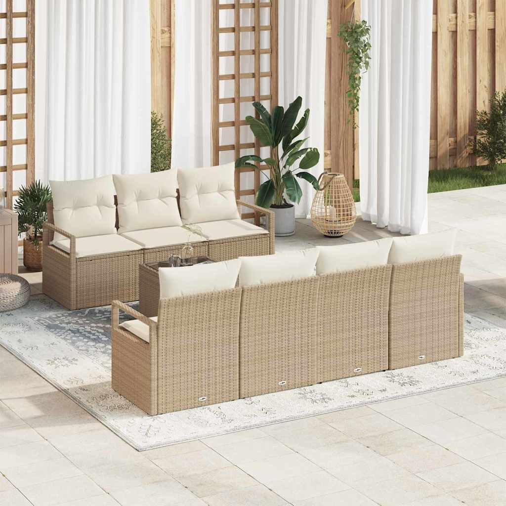 vidaXL Conjunto de Sofás 8 pcs Preto e Creme vime PE