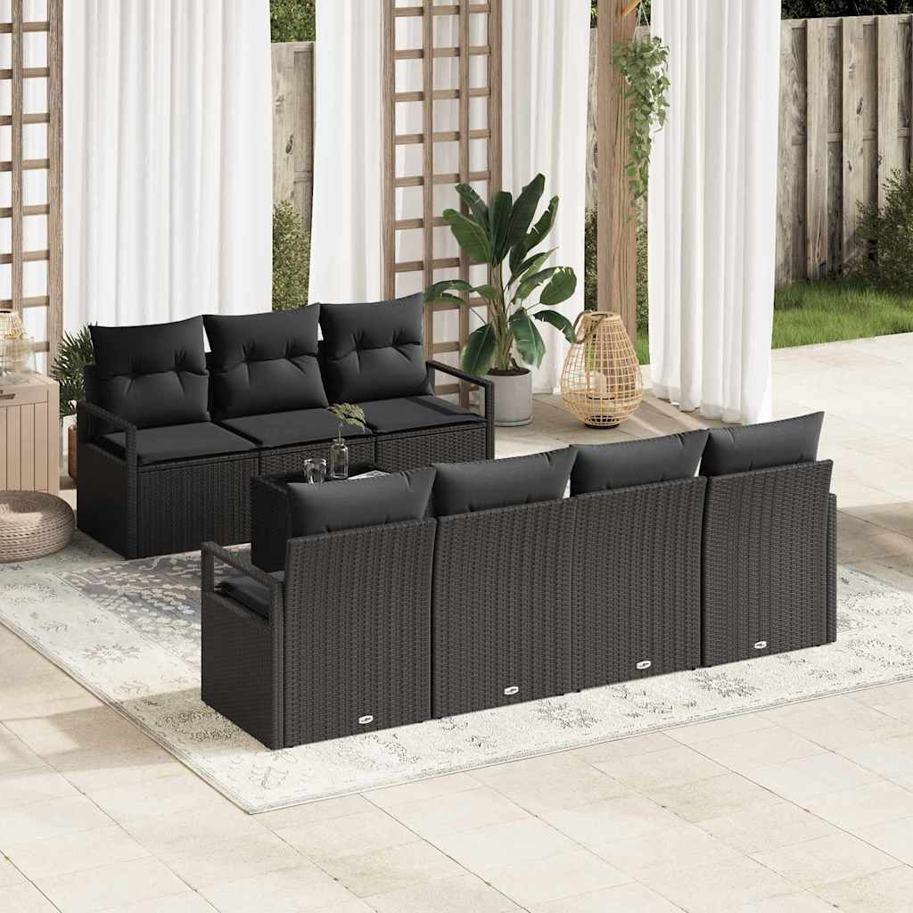 vidaXL Conjunto de Sofás 8 pcs Preto e Creme vime PE