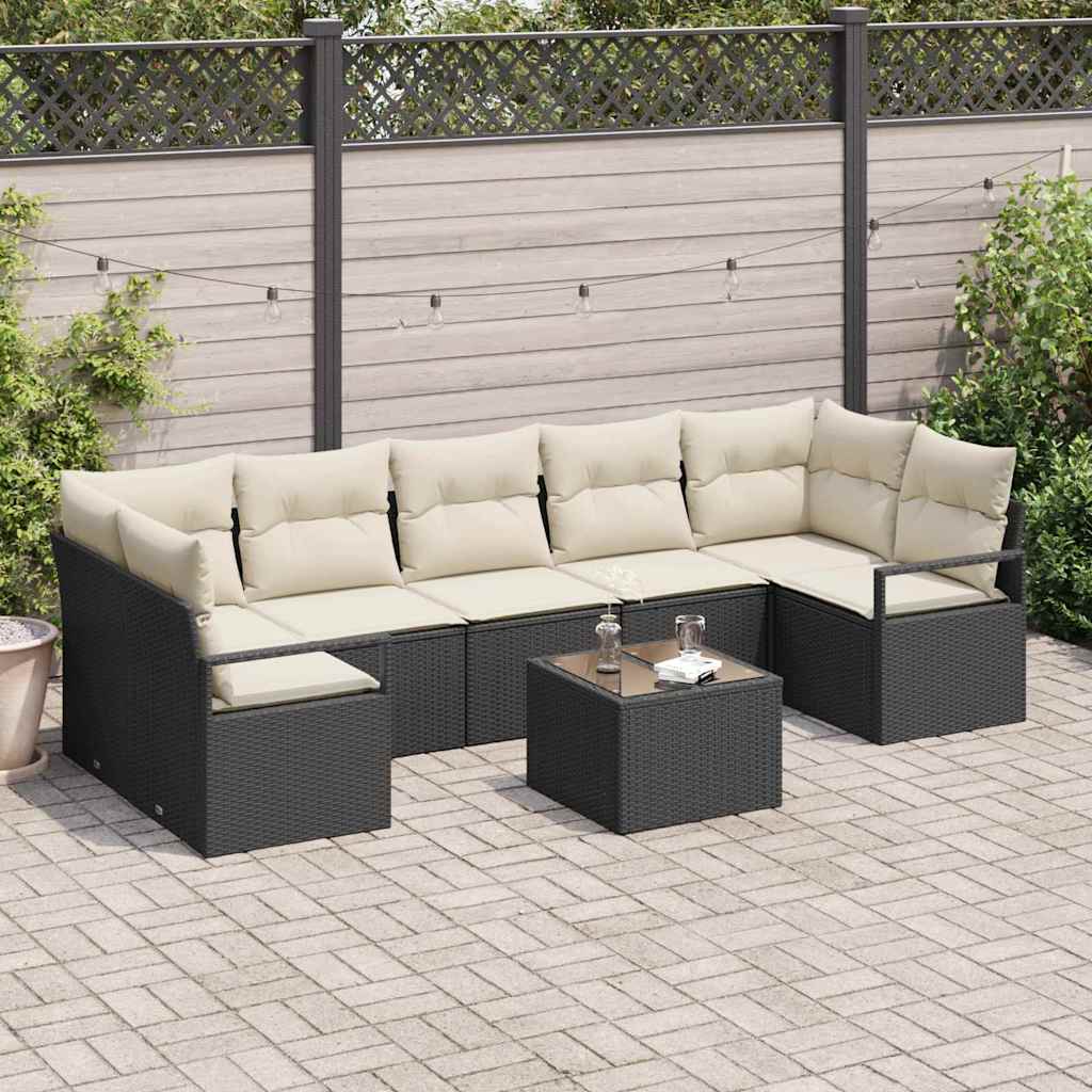 vidaXL Conjunto de Sofás 8 pcs Preto e Creme vime PE