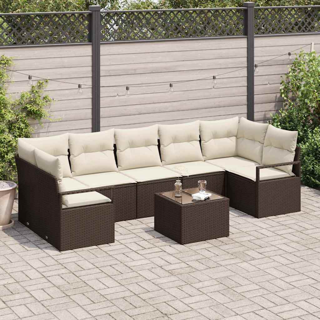 vidaXL Conjunto de Sofás 8 pcs Preto e Creme vime PE