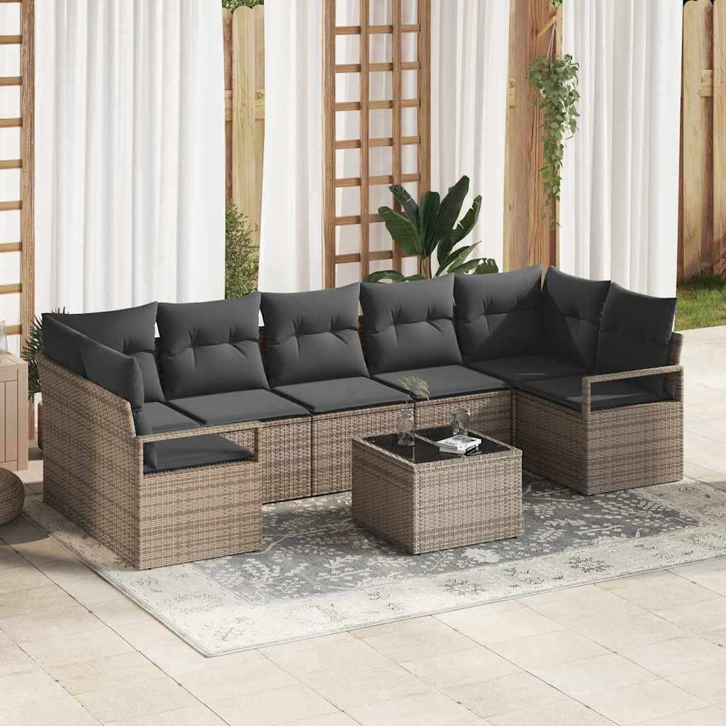 vidaXL Conjunto de Sofás 8 pcs Preto e Creme vime PE