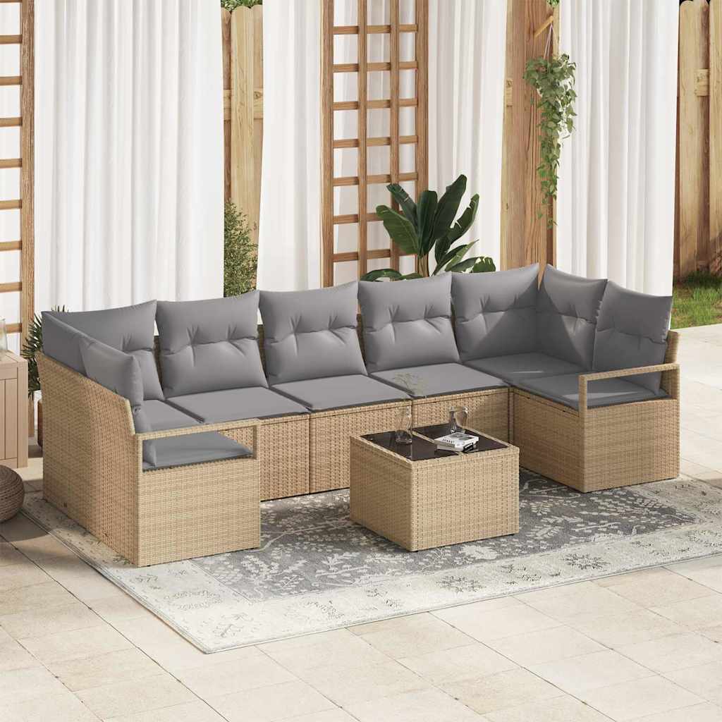 vidaXL Conjunto de Sofás 8 pcs Preto e Creme vime PE