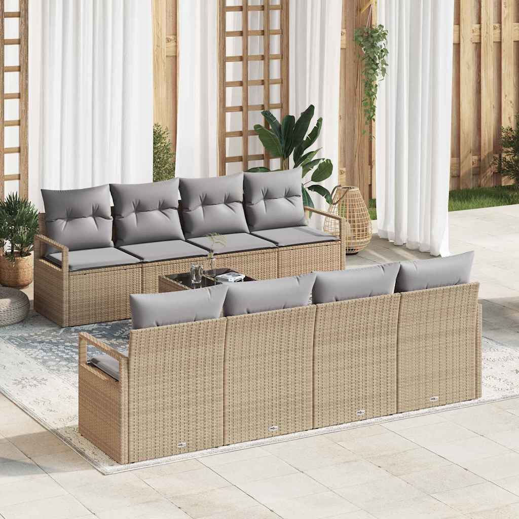 vidaXL Conjunto de Sofás com almofada 7 pcs Preto e Creme vime PE