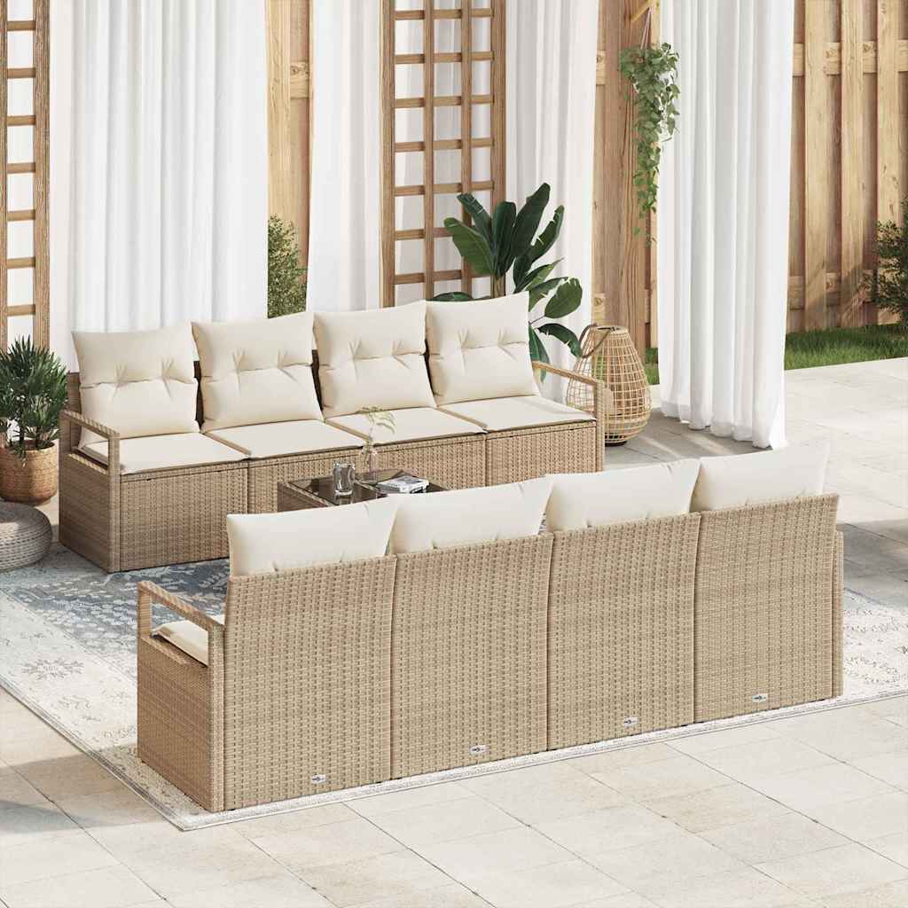 vidaXL Conjunto de Sofás com almofada 7 pcs Preto e Creme vime PE