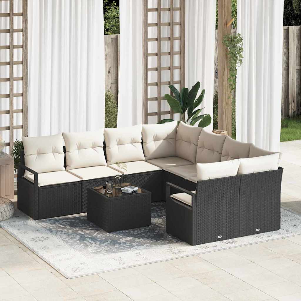vidaXL Conjunto de Sofás com almofada 9 pcs Preto e Creme vime PE