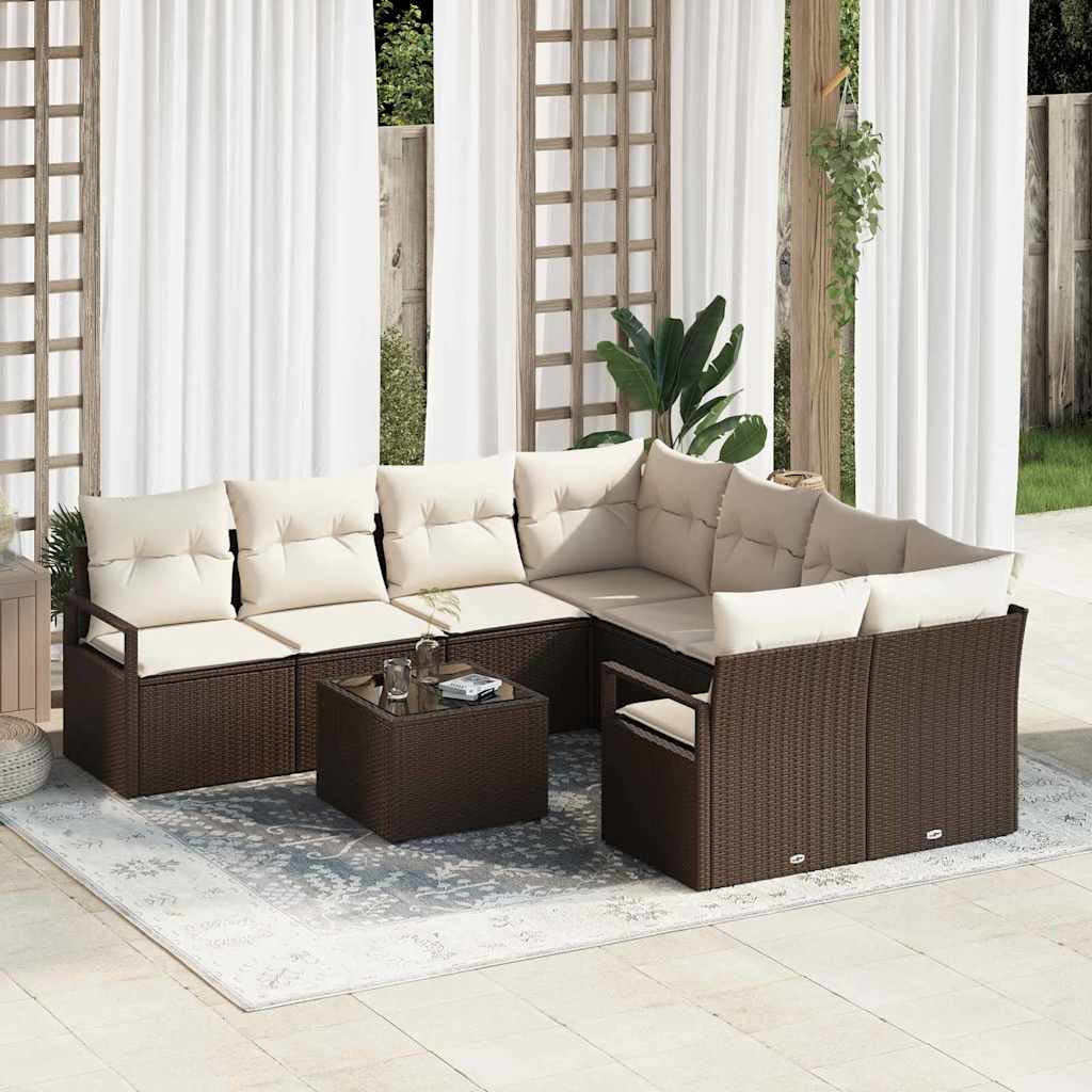 vidaXL Conjunto de Sofás com almofada 9 pcs Preto e Creme vime PE
