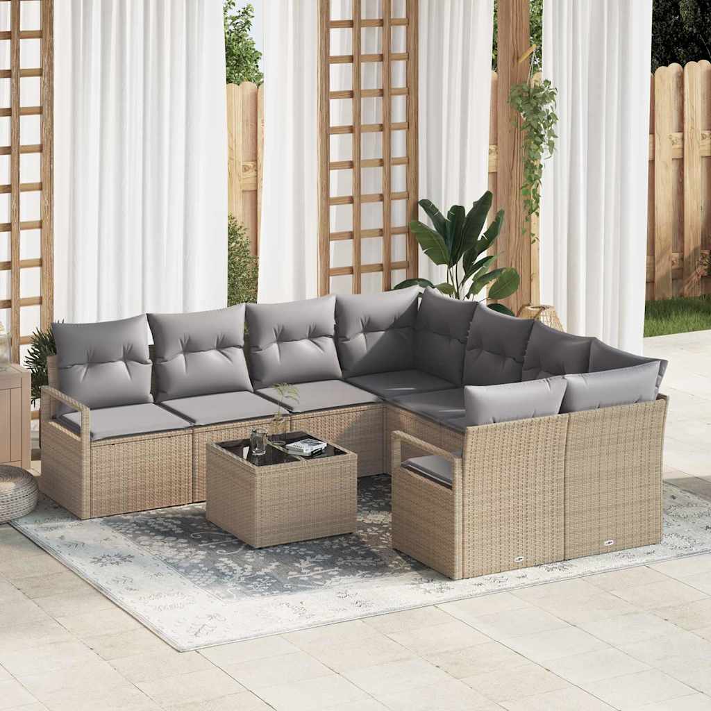 vidaXL Conjunto de Sofás com almofada 9 pcs Preto e Creme vime PE