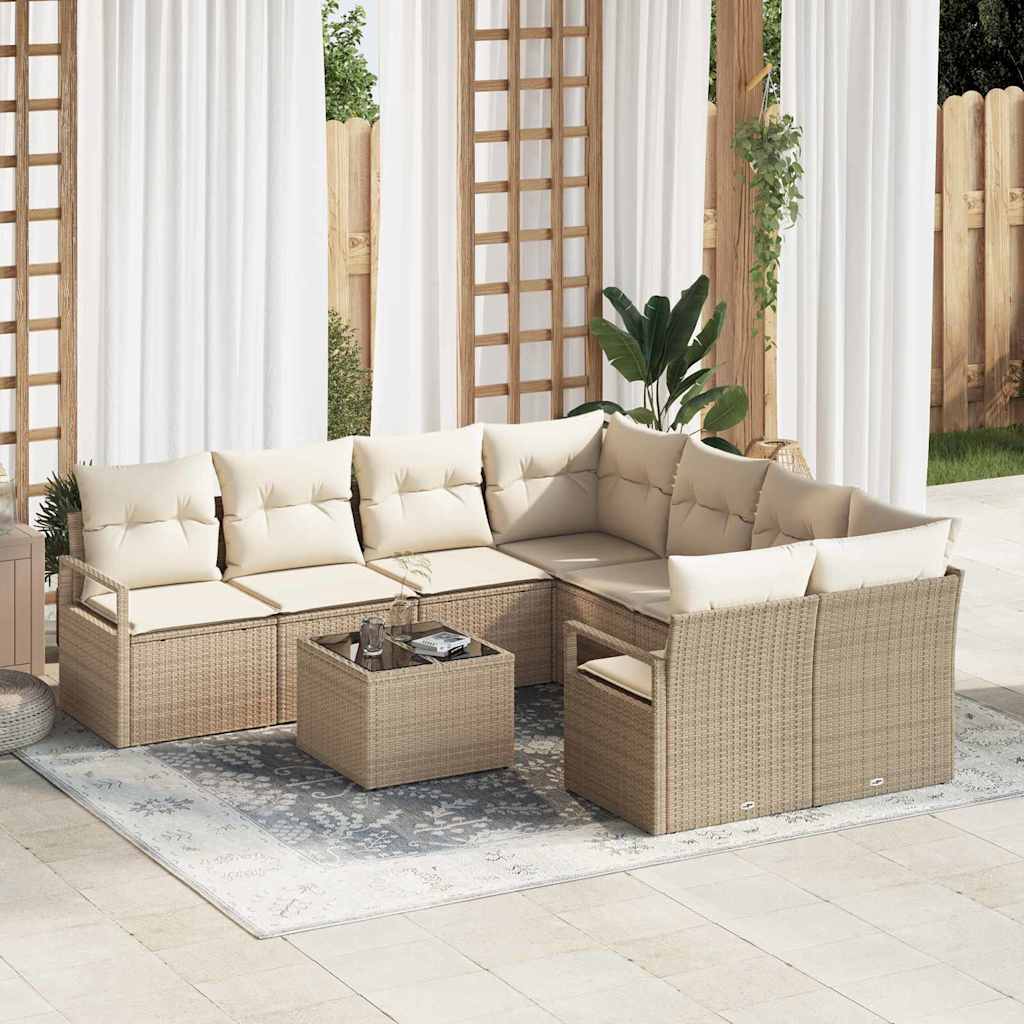 vidaXL Conjunto de Sofás com almofada 9 pcs Preto e Creme vime PE