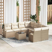vidaXL Conjunto de Sofás com almofada 9 pcs Preto e Creme vime PE