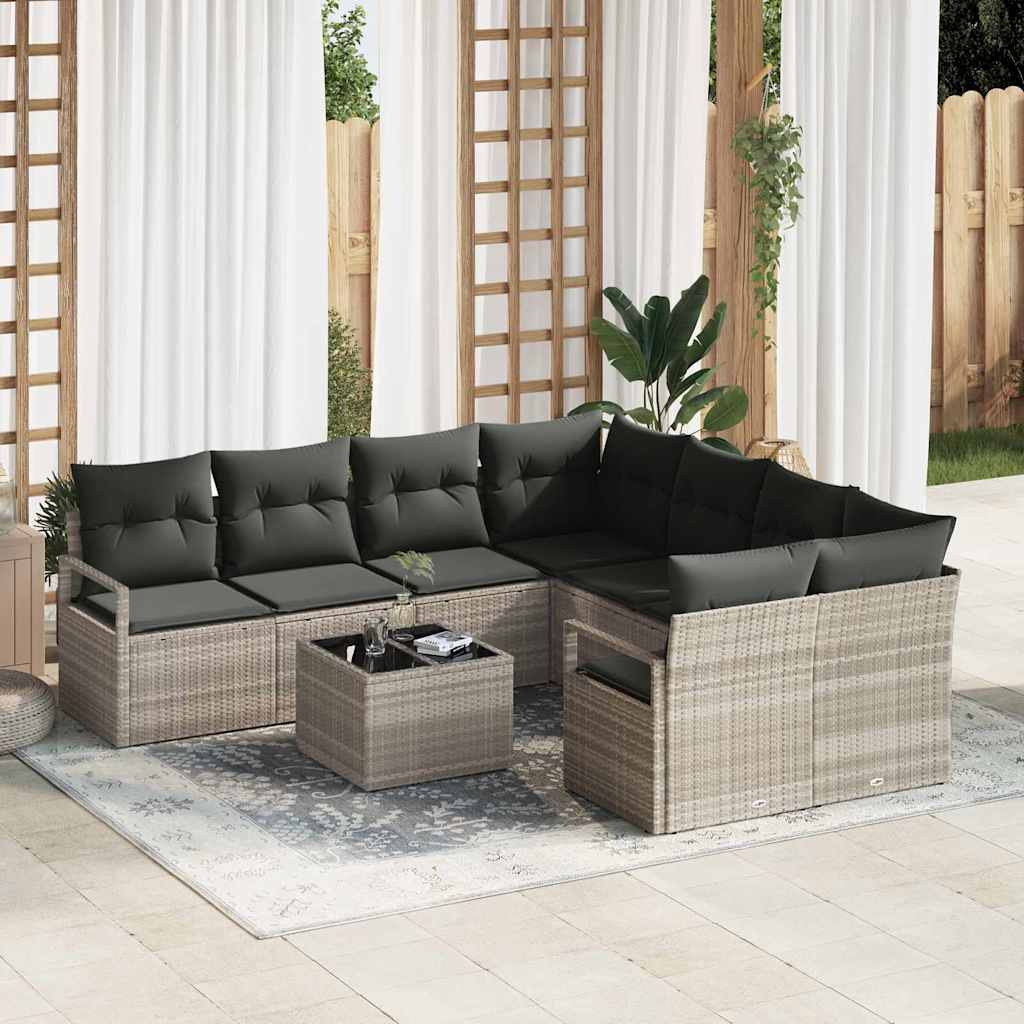 vidaXL Conjunto de Sofás com almofada 9 pcs Preto e Creme vime PE