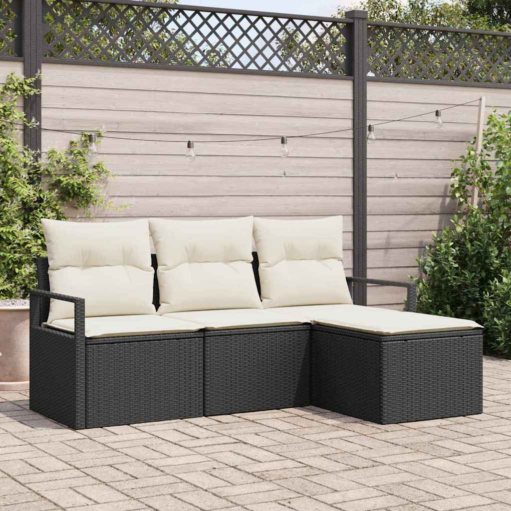 vidaXL Conjunto de Sofás com almofada 4 pcs Preto vime PE