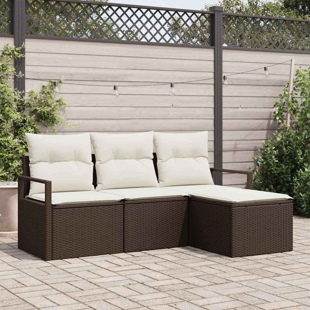 vidaXL Conjunto de Sofás com almofada 4 pcs Preto vime PE