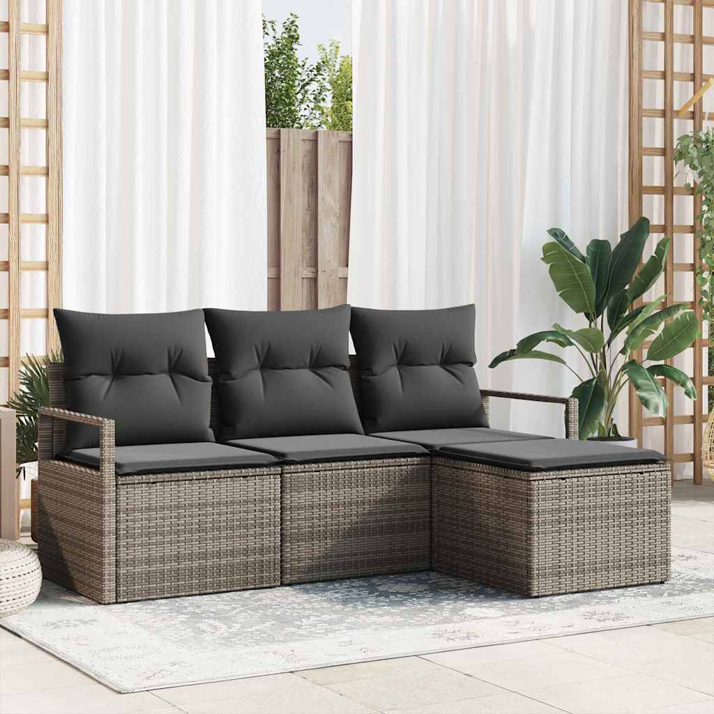 vidaXL Conjunto de Sofás com almofada 4 pcs Preto vime PE
