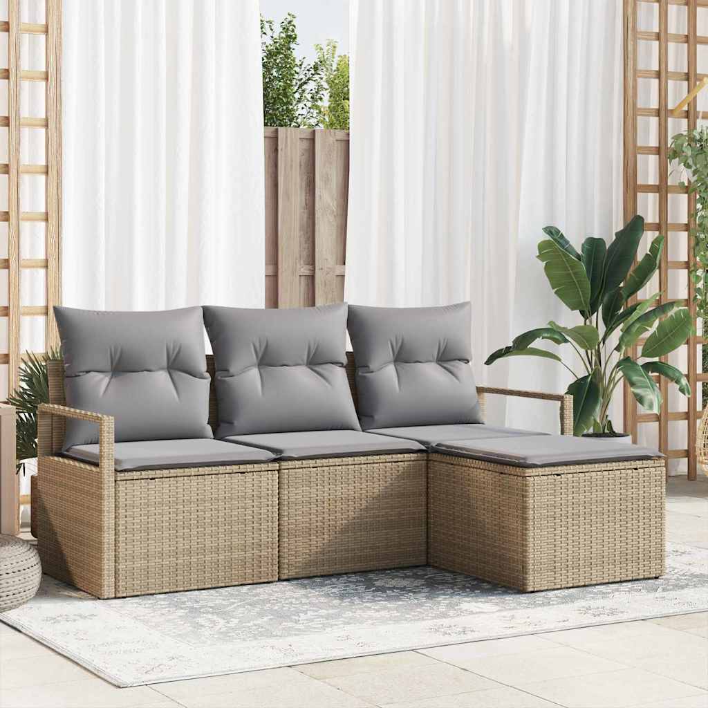 vidaXL Conjunto de Sofás com almofada 4 pcs Preto vime PE
