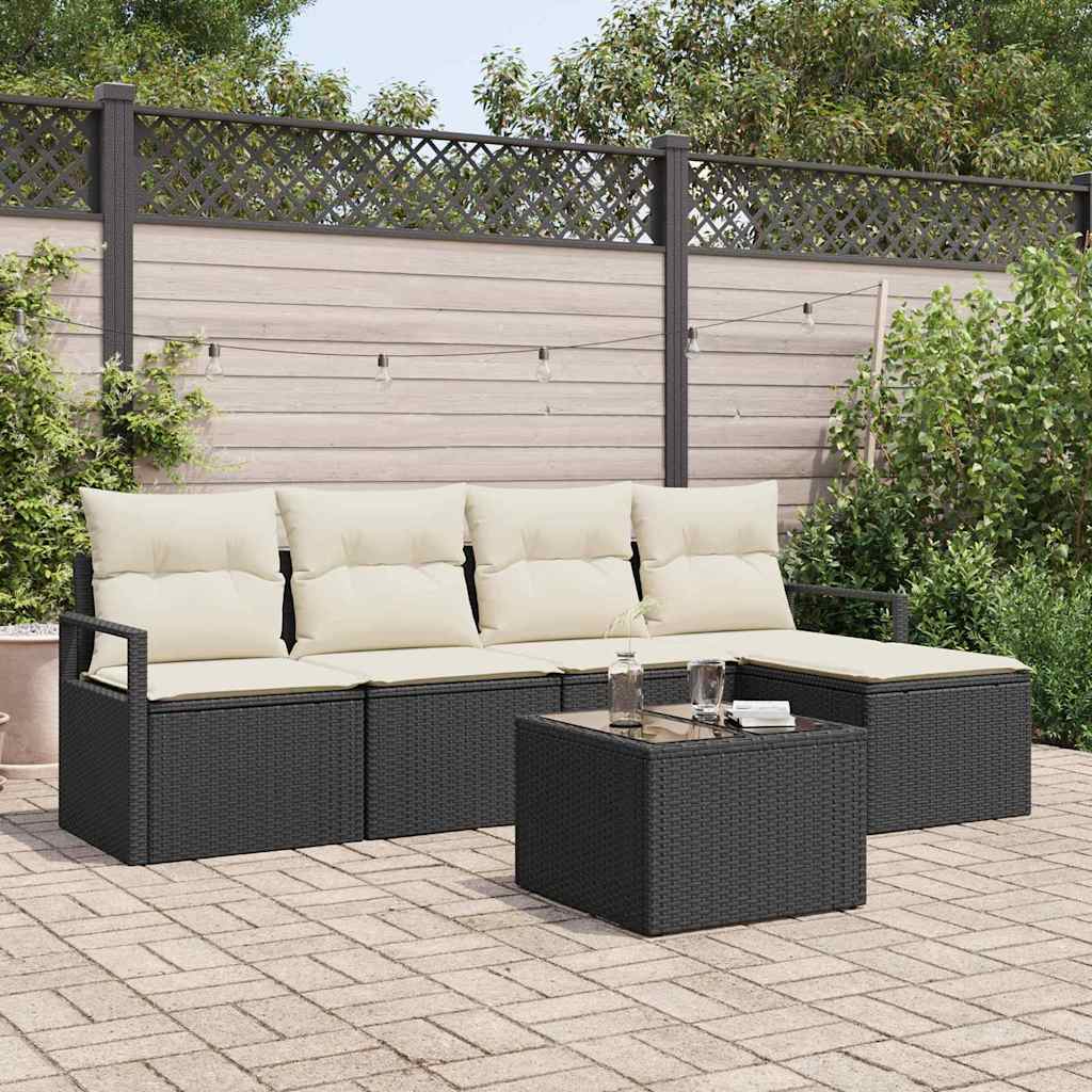vidaXL Conjunto de Sofás 5 pcs Preto vime PE